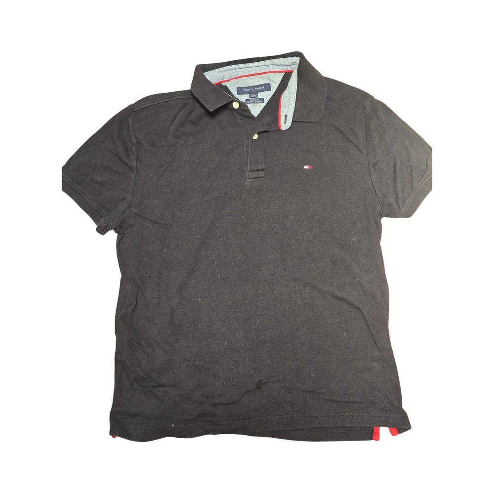 Tommy Hilfiger Mens Custom Fit Polo Shirt Black Short Sleeve Cotton Size M